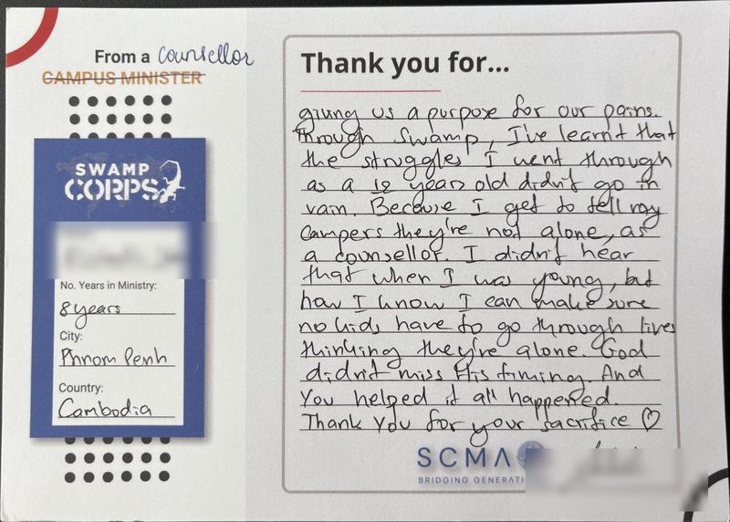 Handwritten thank-you card